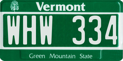 VT license plate WHW334