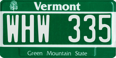 VT license plate WHW335