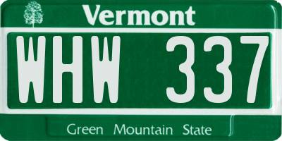 VT license plate WHW337