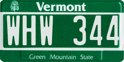 VT license plate WHW344