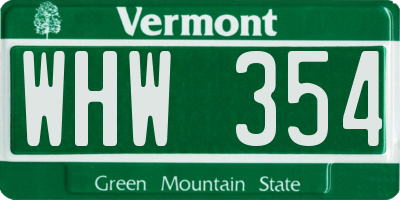 VT license plate WHW354