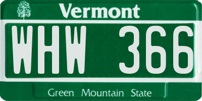 VT license plate WHW366