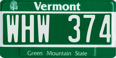VT license plate WHW374