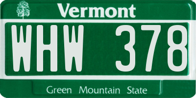 VT license plate WHW378