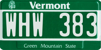 VT license plate WHW383