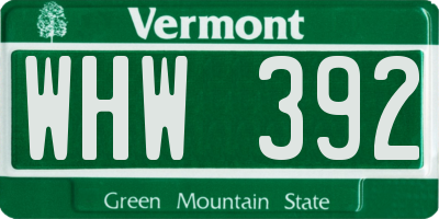 VT license plate WHW392