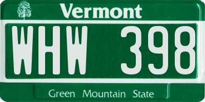 VT license plate WHW398