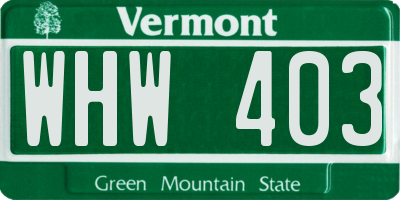 VT license plate WHW403