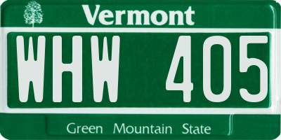 VT license plate WHW405