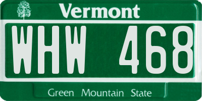 VT license plate WHW468