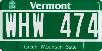 VT license plate WHW474