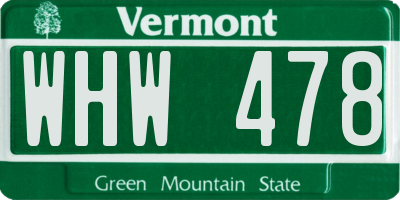 VT license plate WHW478
