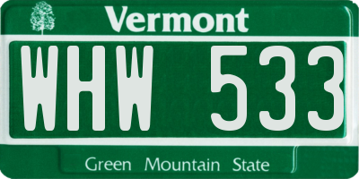 VT license plate WHW533