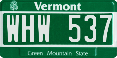 VT license plate WHW537