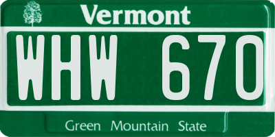 VT license plate WHW670