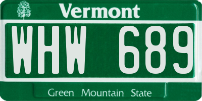VT license plate WHW689