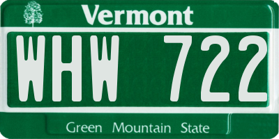 VT license plate WHW722