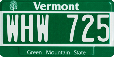 VT license plate WHW725