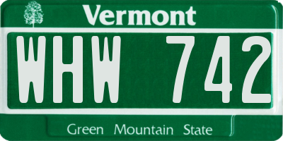 VT license plate WHW742