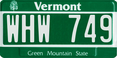 VT license plate WHW749