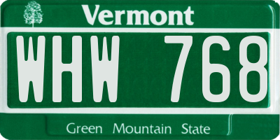 VT license plate WHW768