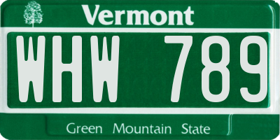 VT license plate WHW789