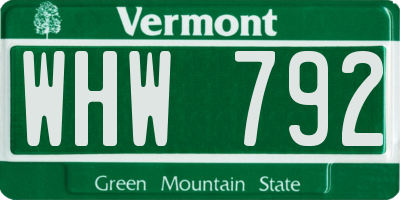 VT license plate WHW792