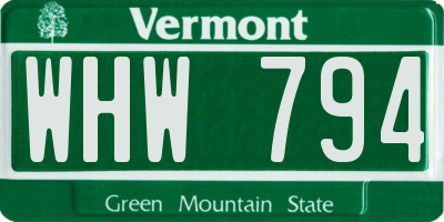 VT license plate WHW794
