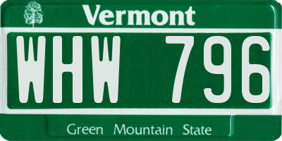 VT license plate WHW796