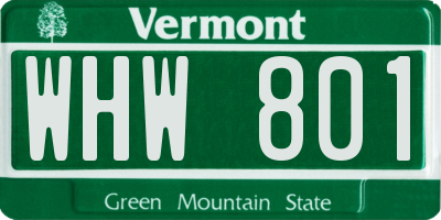 VT license plate WHW801