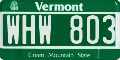 VT license plate WHW803