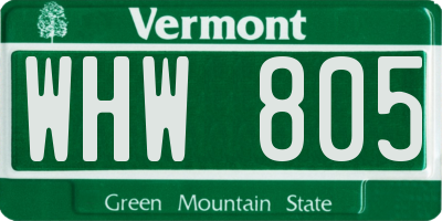 VT license plate WHW805