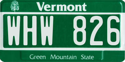 VT license plate WHW826