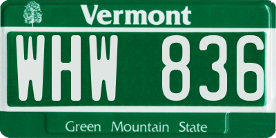 VT license plate WHW836