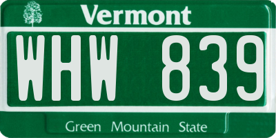 VT license plate WHW839