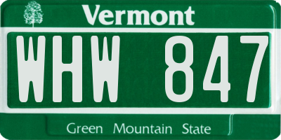 VT license plate WHW847