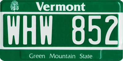 VT license plate WHW852