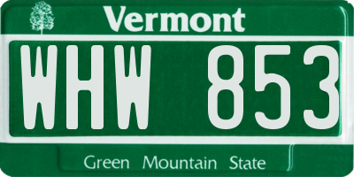 VT license plate WHW853