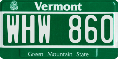 VT license plate WHW860