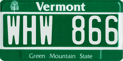 VT license plate WHW866