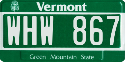 VT license plate WHW867