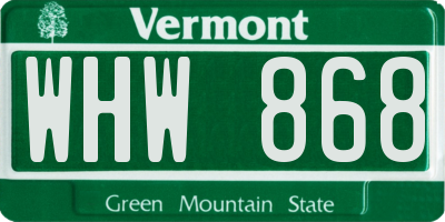 VT license plate WHW868