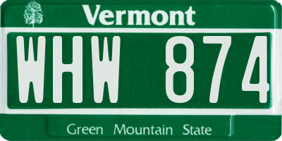 VT license plate WHW874