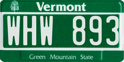 VT license plate WHW893