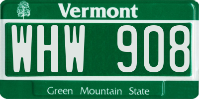 VT license plate WHW908