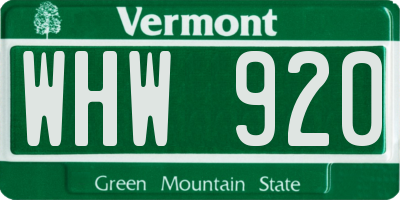 VT license plate WHW920