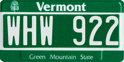 VT license plate WHW922