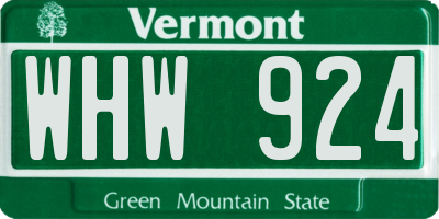 VT license plate WHW924