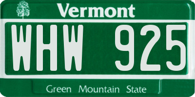 VT license plate WHW925