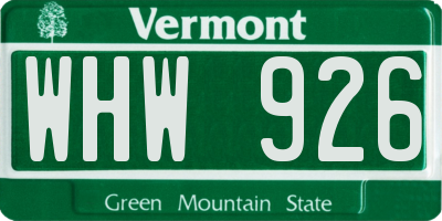 VT license plate WHW926